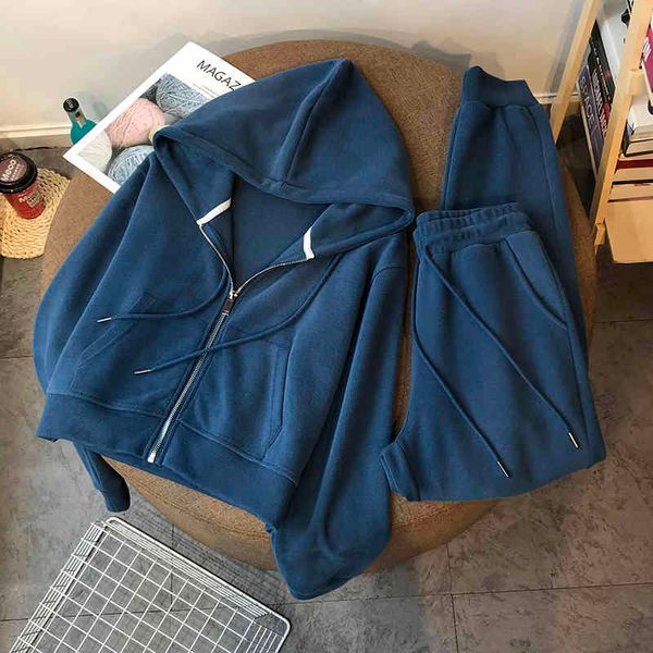 

two piece dress 2021 autumn cotton short hooded casual two piece set hoodies and pants korean loose ins modis tracksuit women ftwd, White