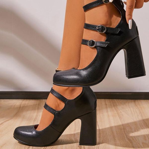 

dress shoes gothic lolita pumps women buckle strap metal platform mary jane jk student girls japanese high heels women's leather, Black