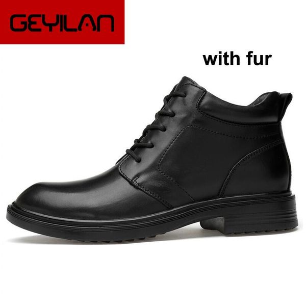 

boots men large size genuine leather lace-up casual man shoes male ankle heightening non-slip 180, Black