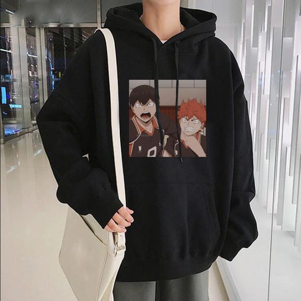 

men's hoodies & sweatshirts haikyuu cool japan anime hooded women men harajuku cartoon funny graphic hip hop oversized streetwear, Black