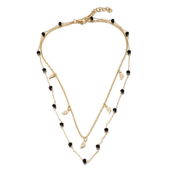 

Black Beads Chain Leaves Pendant Necklace Fashion Jewelry Multi Layer Necklaces For Women Collier Femme Accessories Chokers, Golden;silver