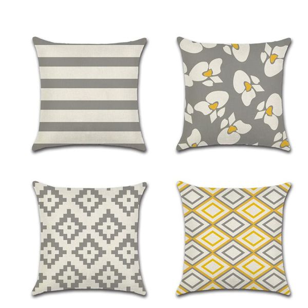 

cushion/decorative pillow linen cushion cover geometric patterns stripe yellow flower home decor for sofa case 45*45cm