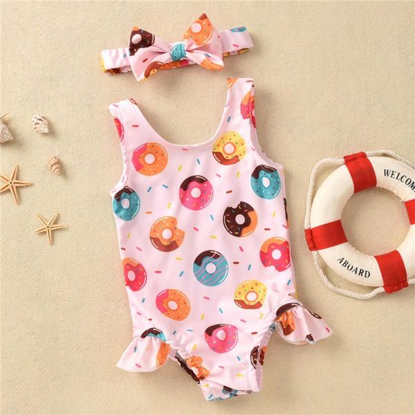 

toddler baby girls sleeveless swimsuits donut bathing suit ruffles crab cute one-piece beachwear swimwear one-pieces, Black