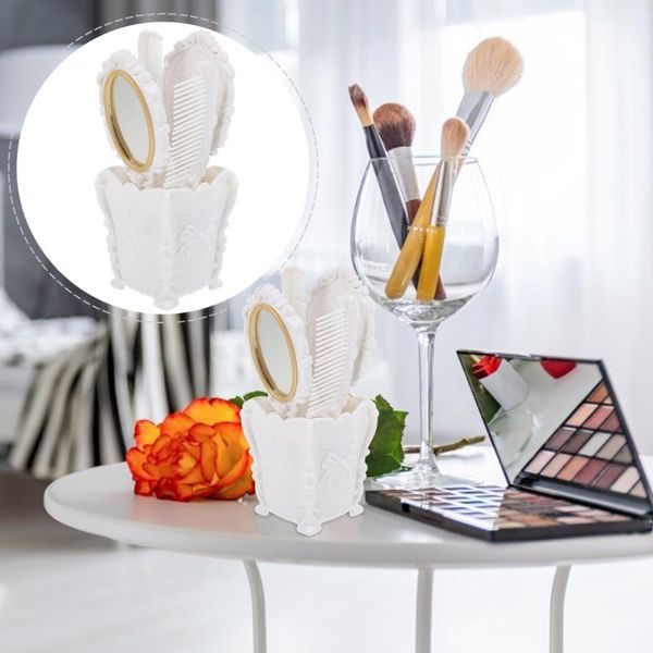 

hair brushes 5pcs vintage mirror comb brush detangling with holder, Silver