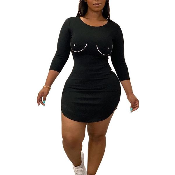 

casual dresses 2021 women's dress fashion long sleeve bodycon mini, Black;gray