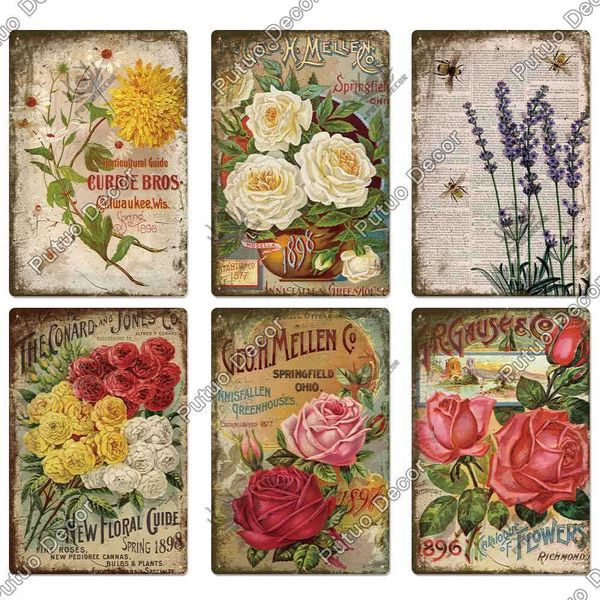 

putuo flower vintage metal tin sign ative plaque garden living room kitchen club wall decoration