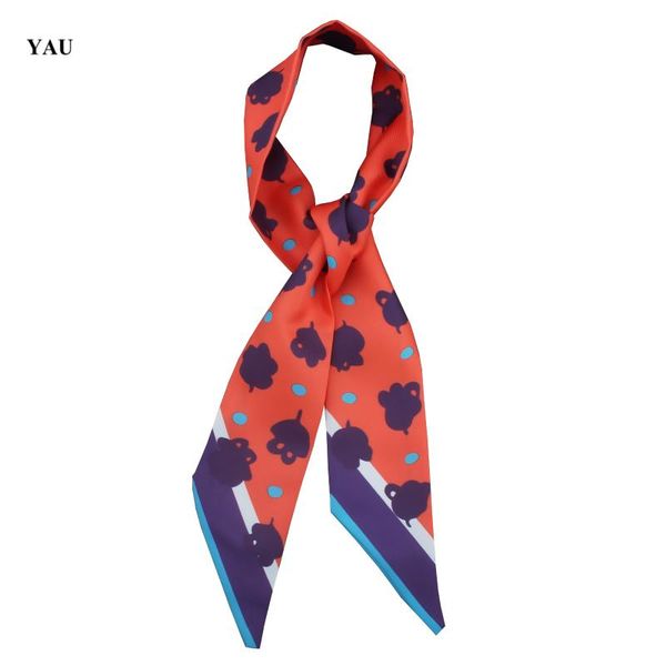 

scarves 95cm*5cm flower dot printed small scarf women twill silk headband long bag accessories ribbon, Blue;gray