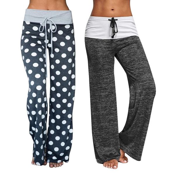 

women's pants & capris 2 pcs women loose casual yoga trousers wide leg pant xxxl, gray wave point black, Black;white