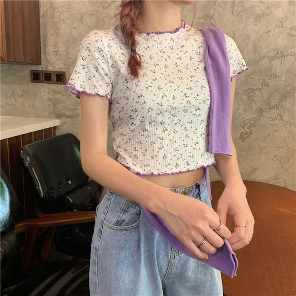 

women's t-shirt vintage ins lazy floral female korean harajuku t-shirts japanese kawaii ladies ulzzang clothes for women, White