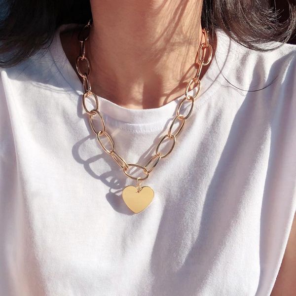 

fashion big heart love pendant chain choker collar necklace o-shaped punk women girls hip hop jewelry 2021 necklaces, Silver