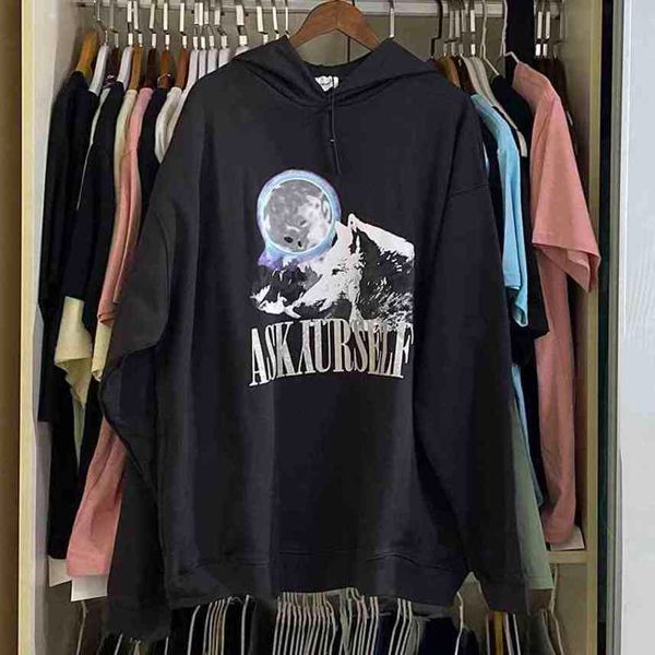 

Men's and women's hoodies, clothes with snow wolf , retro style, wool, Black