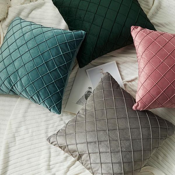 

velvet diamond plaid cushion covers geometric throw pillow case for home chair sofa decoration square pillowcases 43x43cm # cushion/decorati