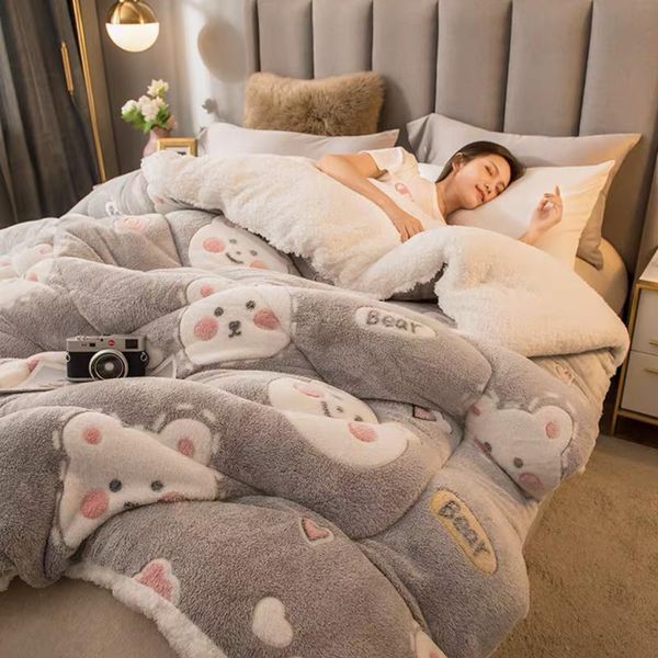 

comforters & sets keep warm lamb wool quilt winter blanket 4kg double-sided velvet thickened autumn spring soft plush comforter core