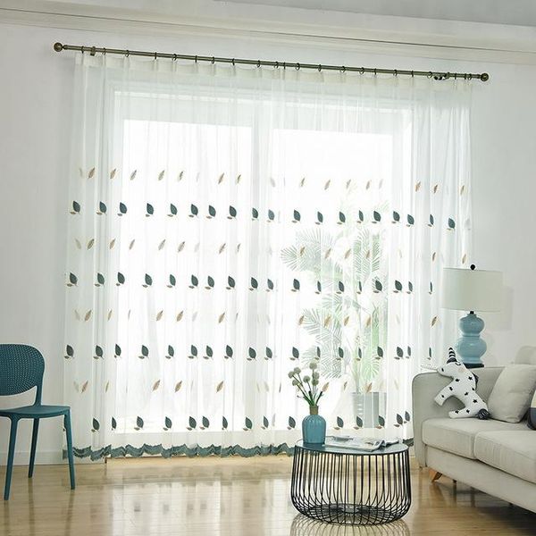 

curtain & drapes embroidered leaves pattern tulle material fabric translucidus modern for living room