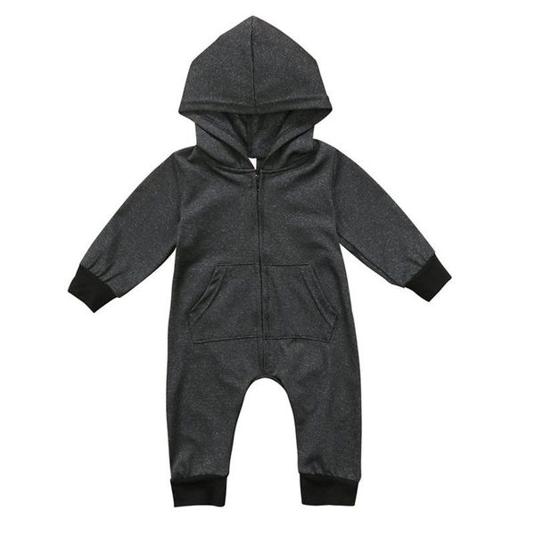 

jumpsuits baby boy black cotton long sleeve hooded romper with zipper 0-24m born infant toddler autumn casual solid jumpsuit outfit, Blue