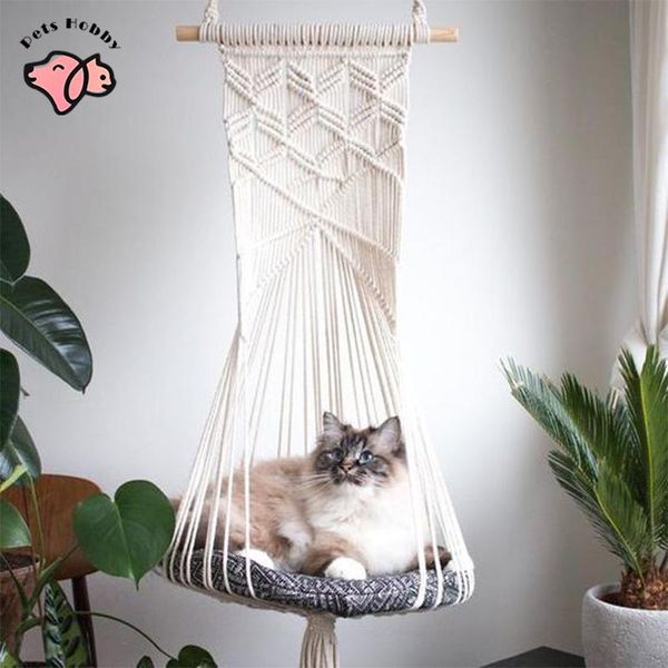 

cat beds & furniture pet hammock bed cotton hand-woven hanging basket tapestry dog swing chair bohemian wall supplies