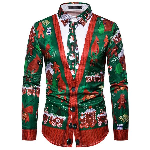 

men's casual shirts 2021 autumn winter christmas tree fake two tie printing fashion long sleeve shirt, White;black