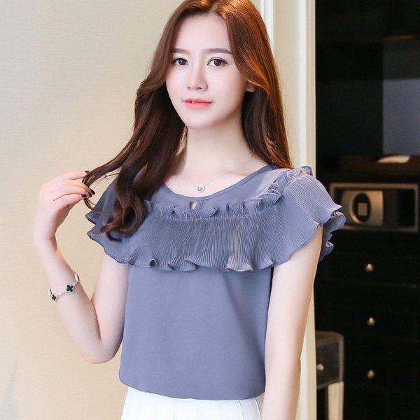 

women's blouses & shirts womens summer chiffon blouse fashion casual short sleeve pleated ruffle femme plus size women 5p2t, White