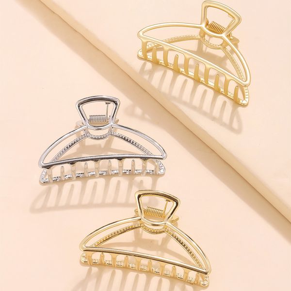 

fashion metal hairpin back of the head grab shark large bath hair grab elegant temperament fan hair curler, Golden;silver