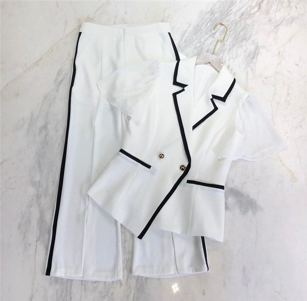 

women's two piece pants sb0668 fashion sets 2021 runway luxury european design party style clothing, White