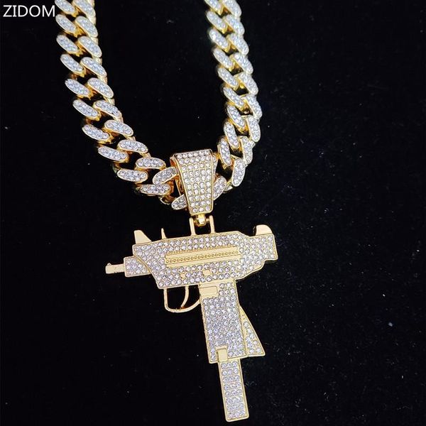 Anhänger Halsketten Männer Frauen Hip Hop Iced Out Bling UZI Gun Halskette mit 13mm Miami Cuban Kette HipHop Mode Charme Schmuck