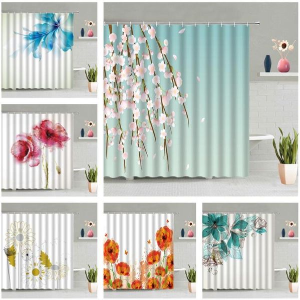

shower curtains flower plant curtain butterfly watercolor painting bathroom waterproof hanging bathtub screen home decor set