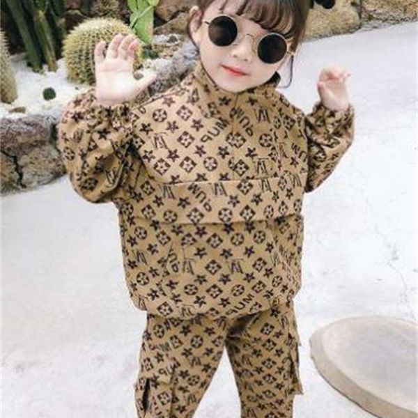 

children's suit girls boy spring clothes female baby fashion tooling jacket + pants two-piece suit, White