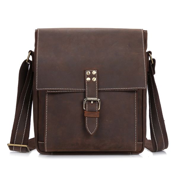 

vintage crazy horse genuine leather men shoulder bag messenger bag male crossbody bag sling brown, Black;red