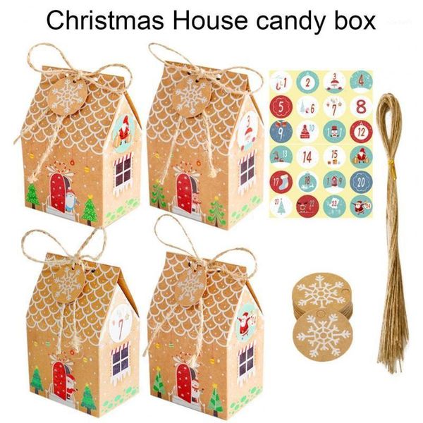 

christmas decorations 24 sets candy bag easy to assemble house shape faux kraft paper gift packaging box for festival