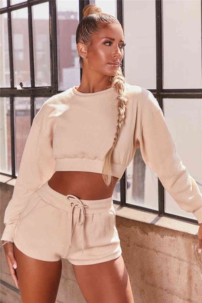 

women's tracksuits two piece set women tracksuit spring summer clothes solid long sleeve pullover crop and shorts sweat suit s, Gray