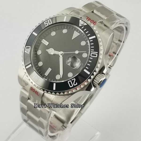 

wristwatches 43mm sterile mens watches black dial luxury 24 jewels japan nh35 automatic male ceramic bezel wristwatch, Slivery;brown