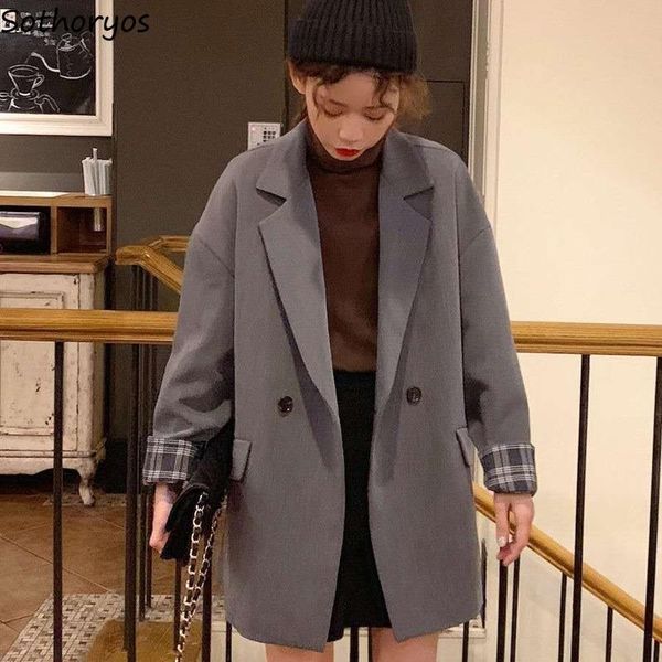 

women blazers double breasted fresh preppy style loose leisure all-match spring lovely ulzzang fashion chic ins outwear women's suits, White;black