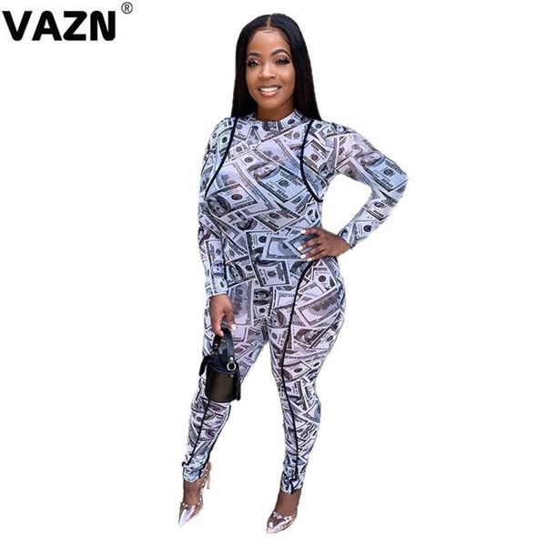 

gym clothing vazn arriavl 2021 early autumn lady white pring jumpsuit full sleeve o-neck springy streetwear skinny, White;black