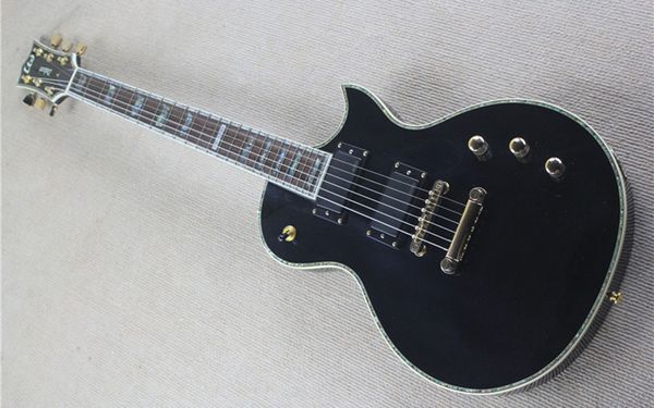 

electric guitar black body with true abalone color shell edge