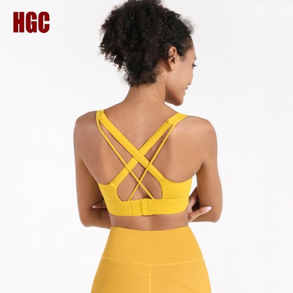 

yoga outfit hgc women's sports bra high impact push up cross back gym underwear elastic workout running stretchy fitness tank