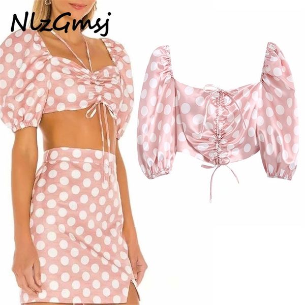 

blouse women summer polka dot drawstring short sleeve female sweet shirt chic 210628, White