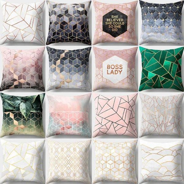 

pillow pink geometric abstract decorative pillows case marble pattern flower designer white and black grey cushion cover 45*45 cm