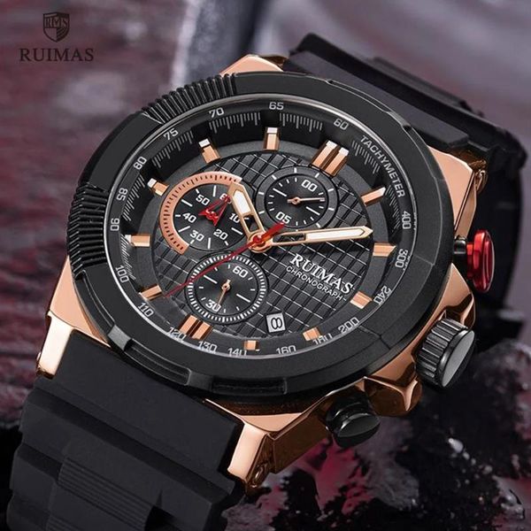 

wristwatches ruimas original design classic all black business men's quartz wristwatch big dial waterproof fashion simple watch with ca, Slivery;brown