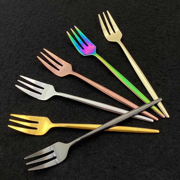 

dinnerware sets 6pcs tea fork set stainless steel fruit rainbow dessert for cake snack gold small salad