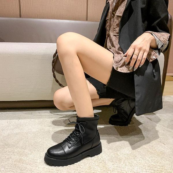 

boots 2021 thick soles joker for women autumn and winter heel round head motorcycle rb31, Black