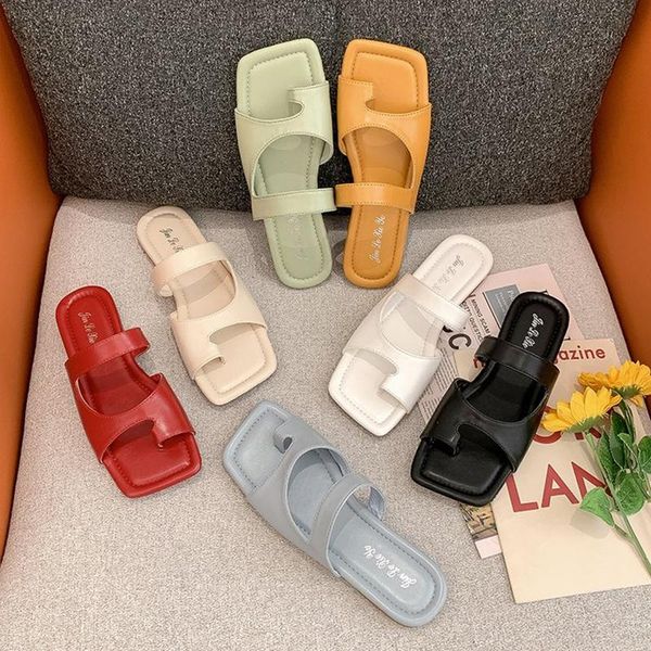 

summer brand women slides shoes pu leather sandals candy color outdoor slippers flip flops casual beach, Black