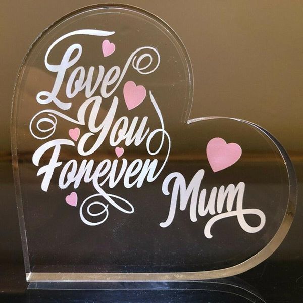

love you forever mum mother's day gift heart shape transparent pink arcylic board deskstand home decorations for mom tn99 decorative ob