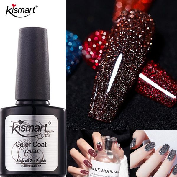 

kismart 10ml gel nail polish semi-transparent glitter crystal varnish soak off art uv disco, Red;pink
