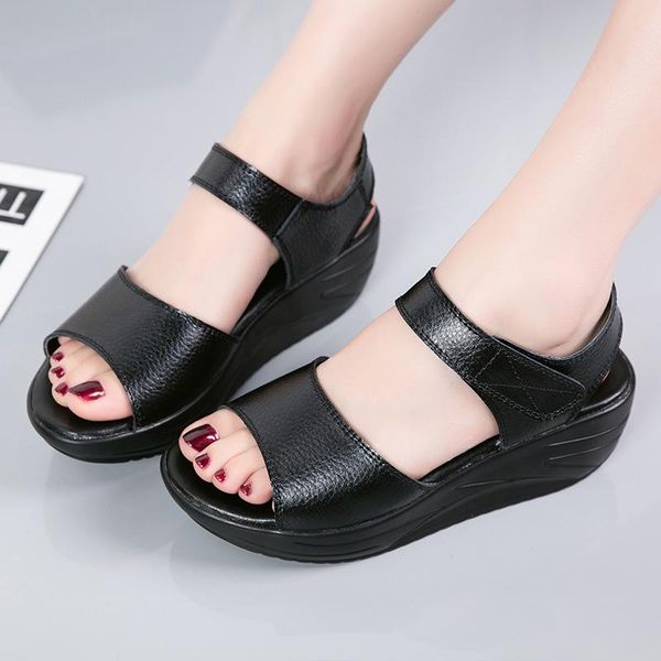 

sandals mazefeng brand platform women wedge high heels shoe buckle leather canvas summer zapatos mujer wedges woman sandal, Black