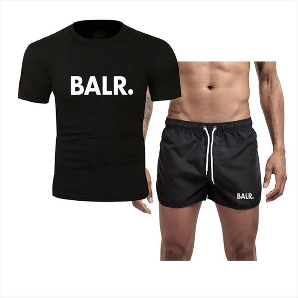 

balr letter printed pure mens tracksuit cotton s t shirt sports shorts set running, Gray