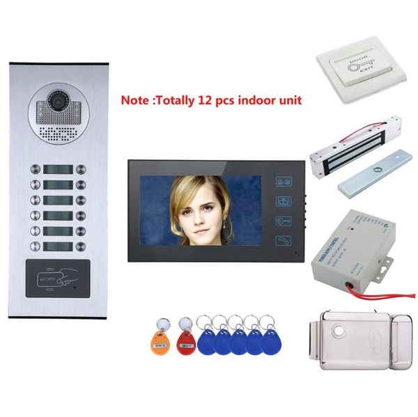 

home set touch button 7" 3/4/5/6 apartment/family video door phone intercom system rfid ir-cut hd 1000tvl camera+electric lock phones