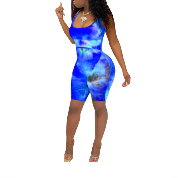

women's jumpsuits & rompers tie dye print fashion playsuit sleeveless tank casual shorts jumpsuit women summer tracksuit slim overalls, Black;white