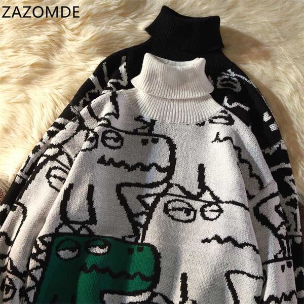 

zazomde turtleneck pullover men's sweater loose brand autumn and winter thicken korean knitted wool sweater men 211018, White;black