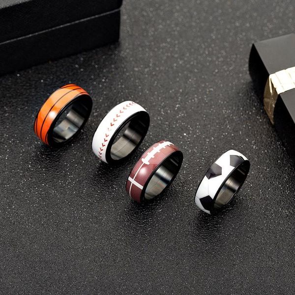 

styles stainless steel wide 8mm spinner spinning basketball soccer volleyball rugby design ring cool wedding bands kit rings, Slivery;golden