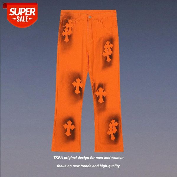 

tkpa splash ink cross vibe style pants micro horn hip hop casual jeans #4u6r, Black